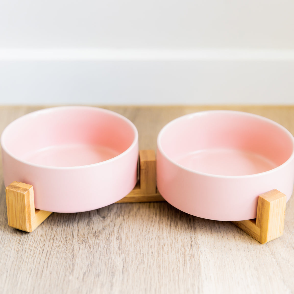 Double Ceramic Dog Bowl with Wooden Support