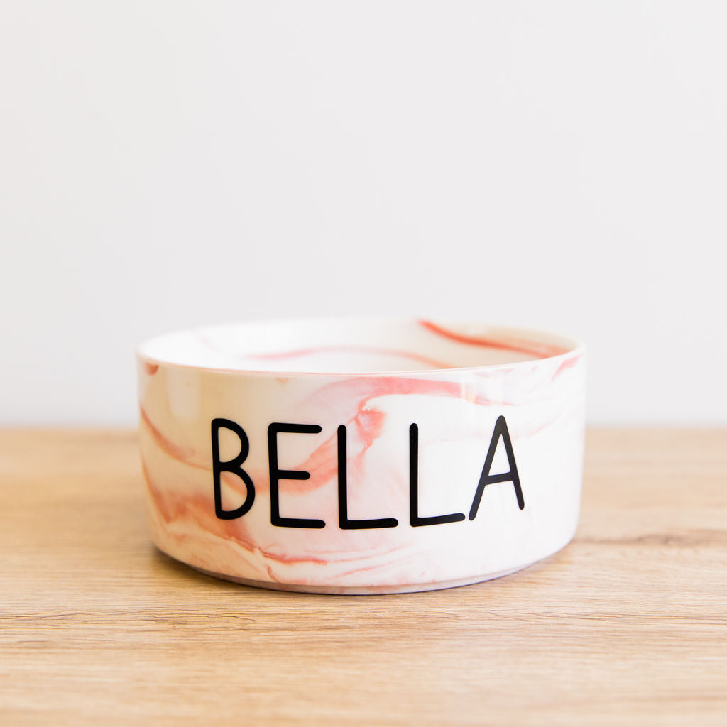 Personalised Ceramic Marble Dog Bowl