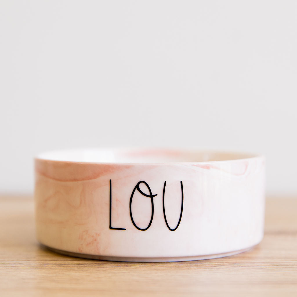 Personalised Ceramic Marble Dog Bowl