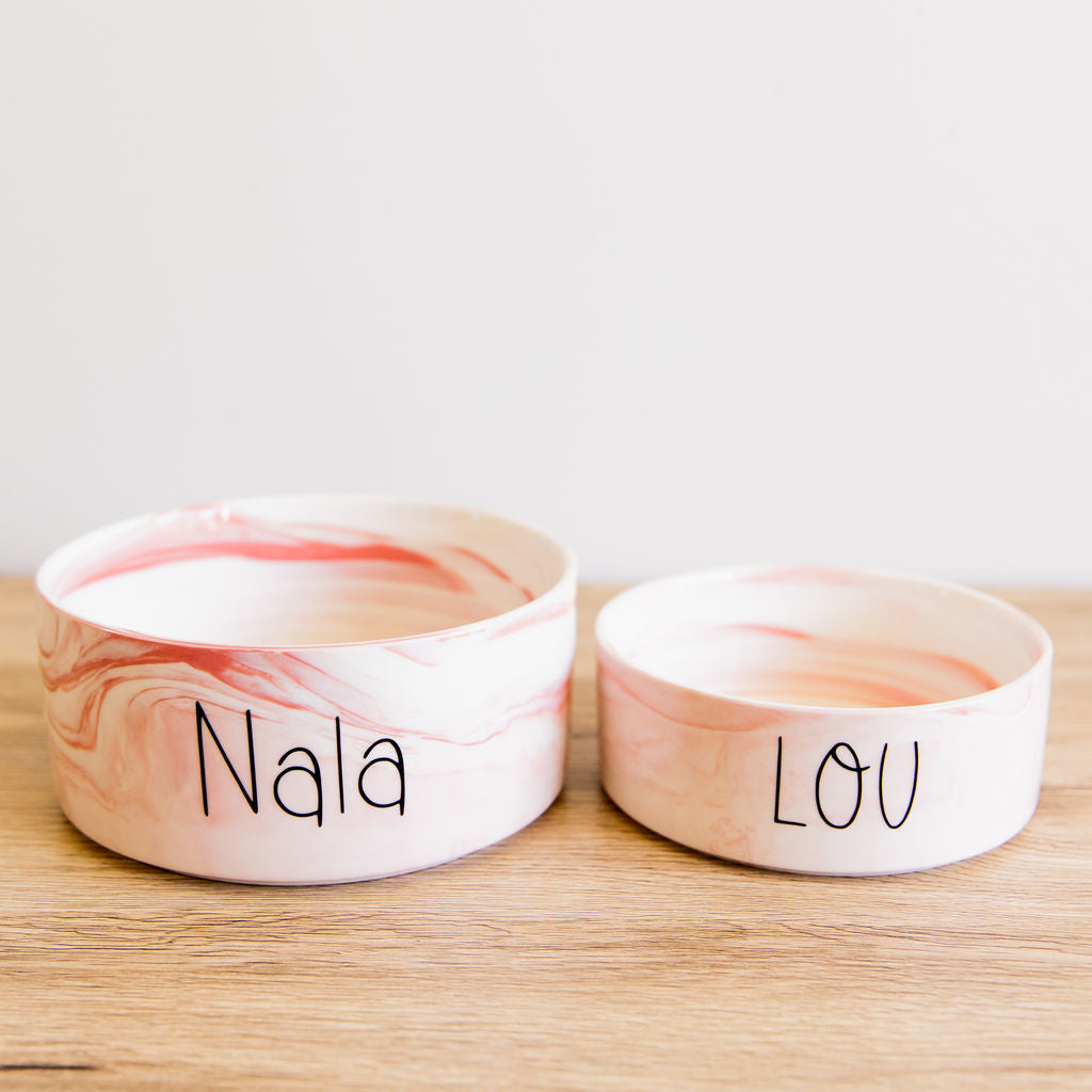 Personalised Ceramic Marble Dog Bowl