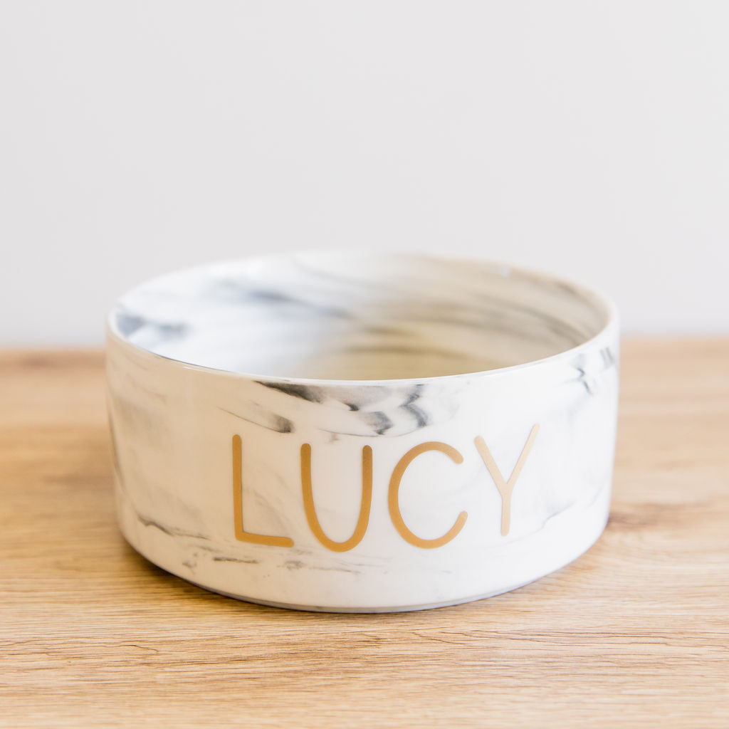 Personalised Ceramic Marble Dog Bowl