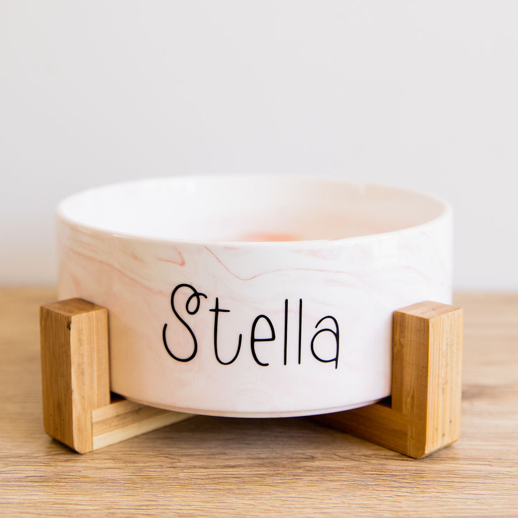 Personalised Ceramic Dog Bowl with Wooden Support