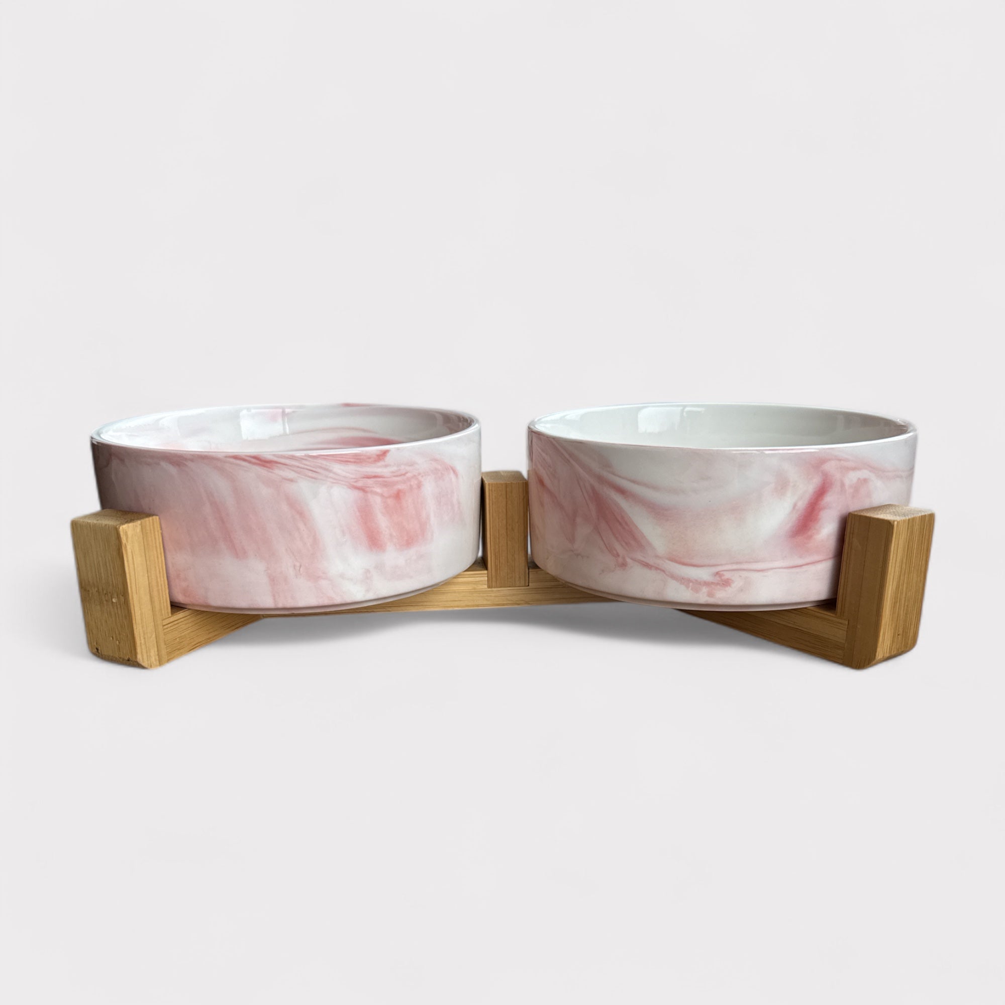 Double Ceramic Dog Bowl with Wooden Support