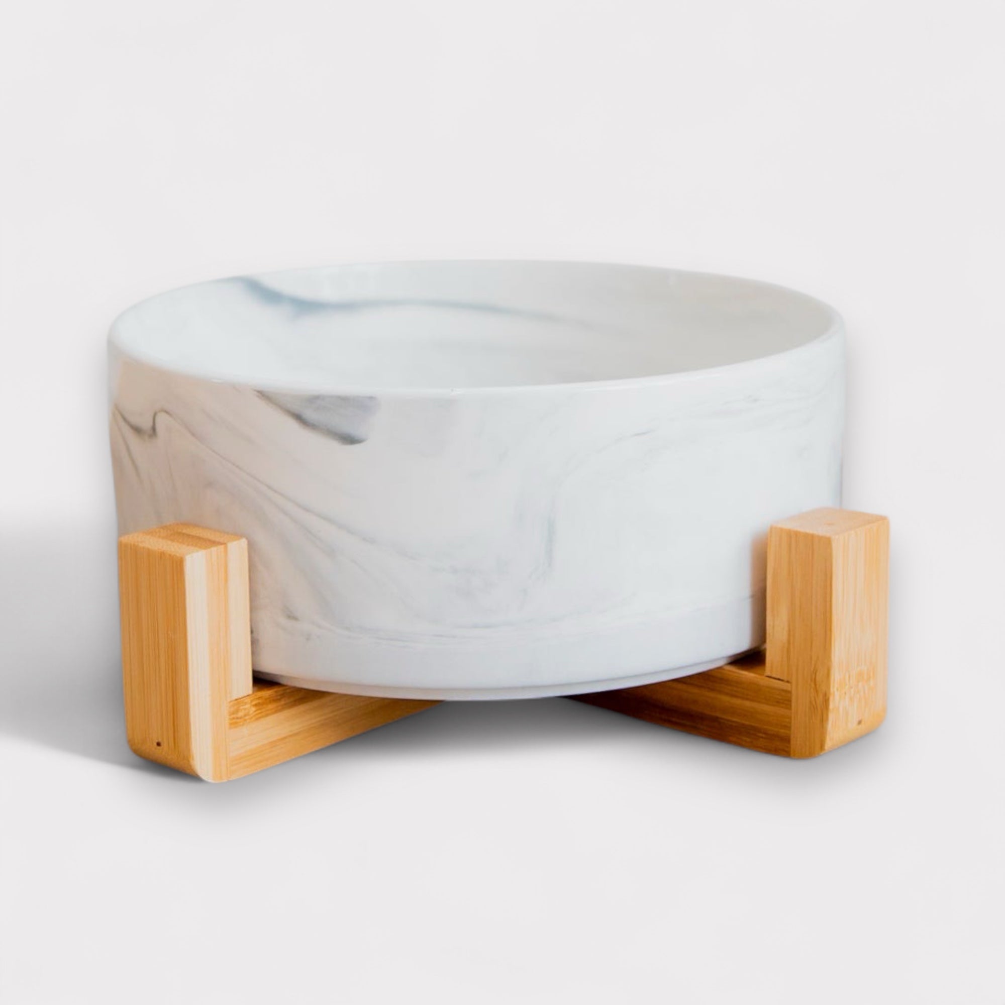 Ceramic Dog Bowl with Wooden Support
