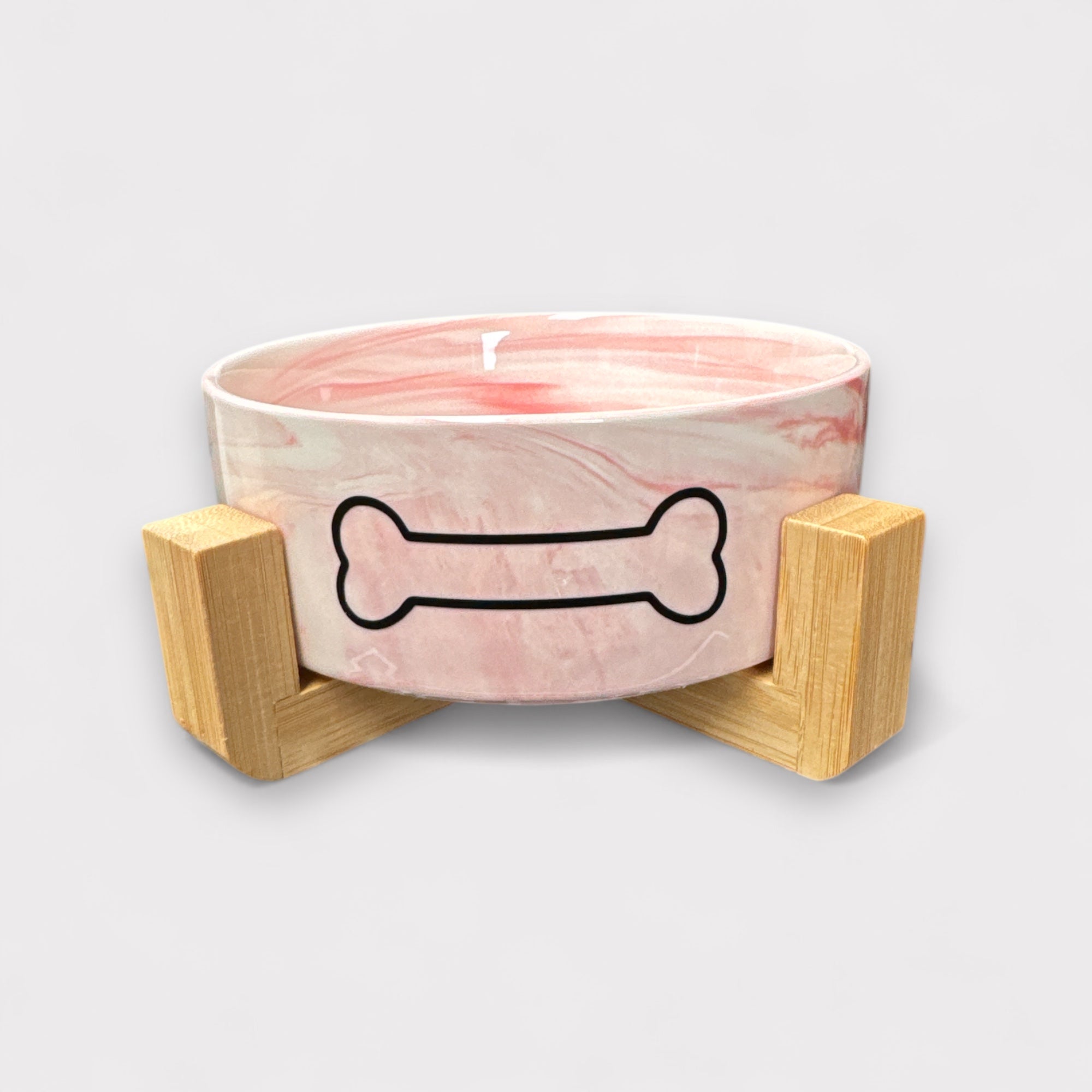 Personalised Double Ceramic Dog Bowl with Wooden Support