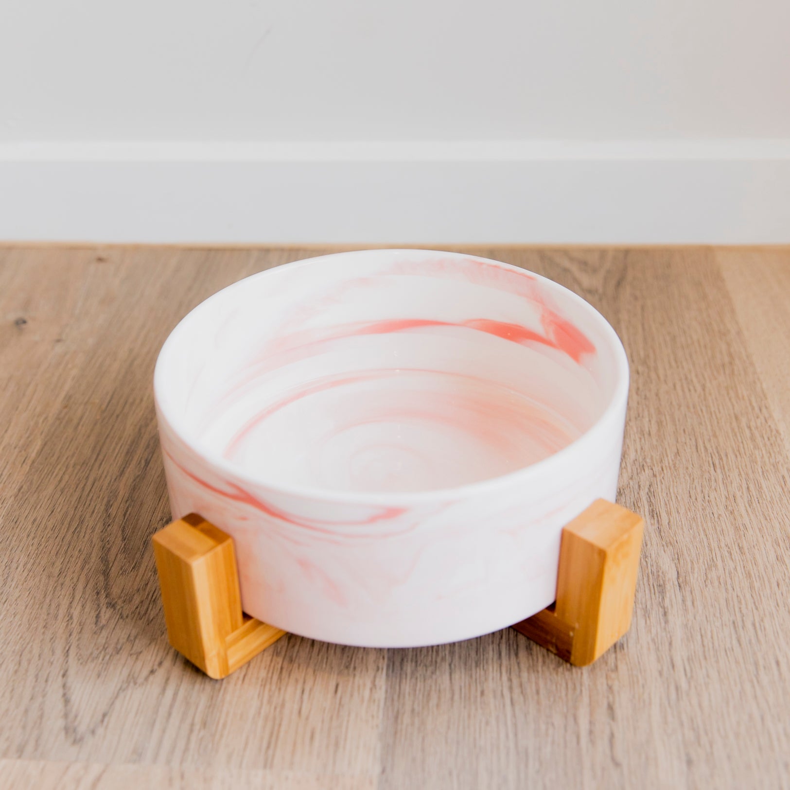 Ceramic Dog Bowl with Wooden Support